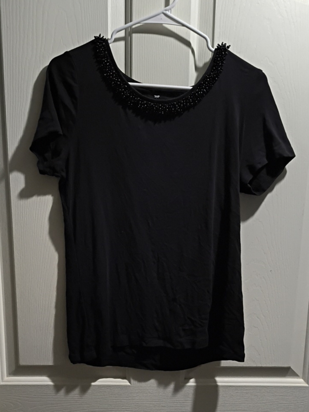 Talbots Black Short-Sleeve Tee with Beaded Collar